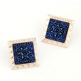 Square Royal Blue Gold Rimmed Stud Earrings